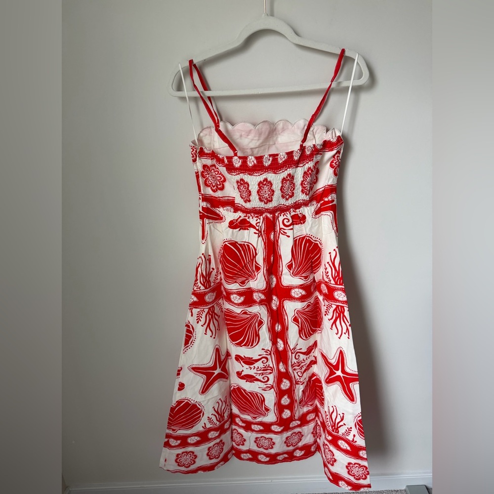 Moon River Red white Shell beach sleeveless midi Summer Dress - Picture 4 of 6